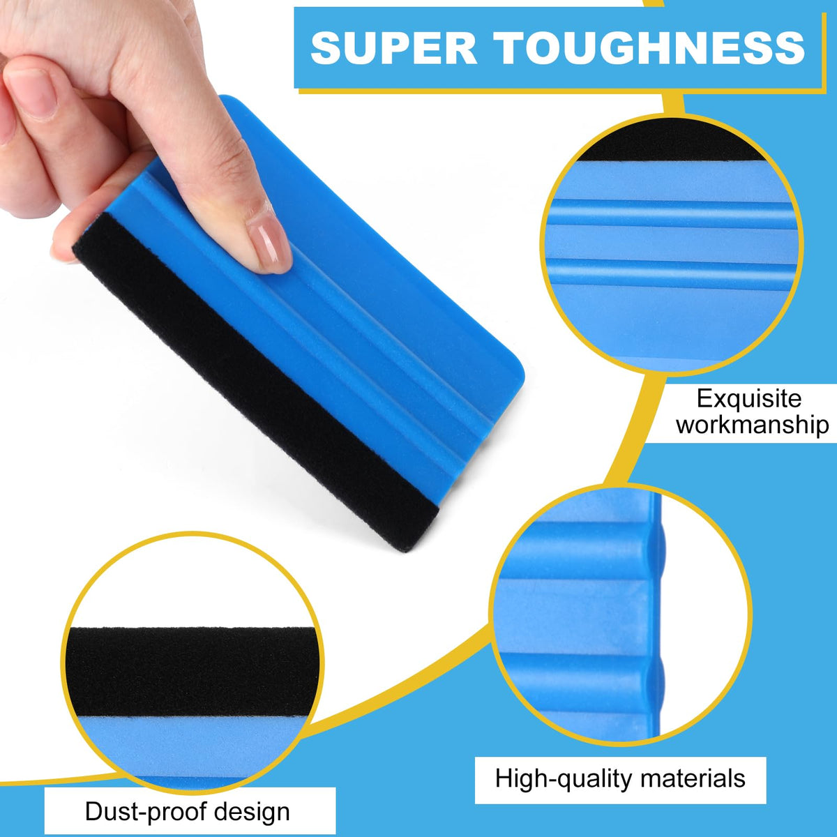 Lasnten squeegee in hand for scale and ergonomic grip benefit