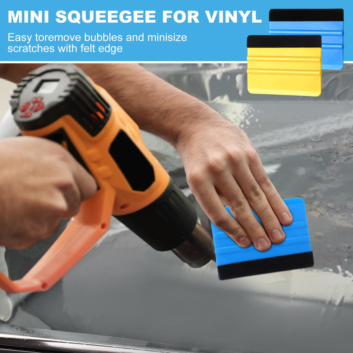 Lasnten multiple squeegees arranged on workbench for easy access