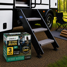 LATCH.IT three-pack front packaging showing gray stair covers and included springs