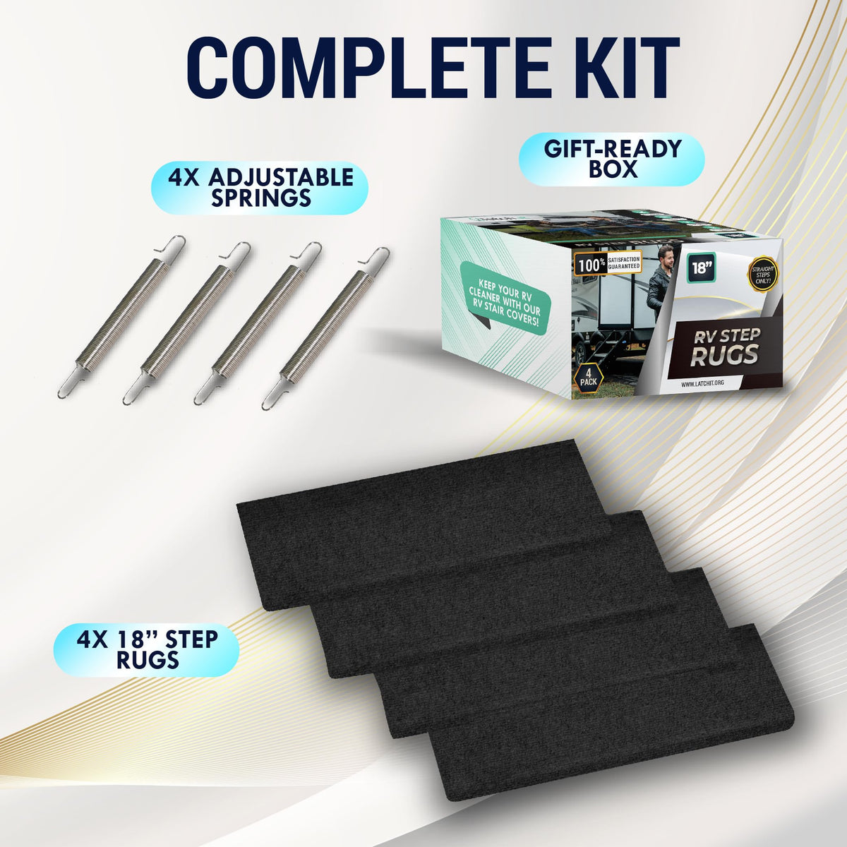 LATCH.IT lifestyle image of RV entry with pet using step cover for safer, cleaner boarding