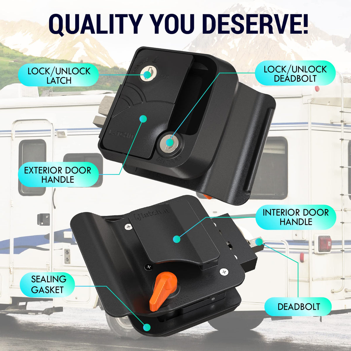 LATCH.IT striker plate and latch detail demonstrating durable metal components for secure closure