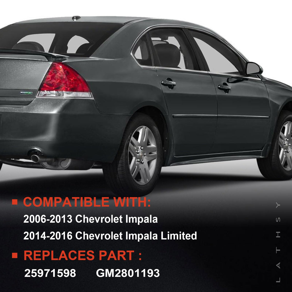 Lathsy tail light installed on Chevrolet Impala rear demonstrating correct alignment benefit