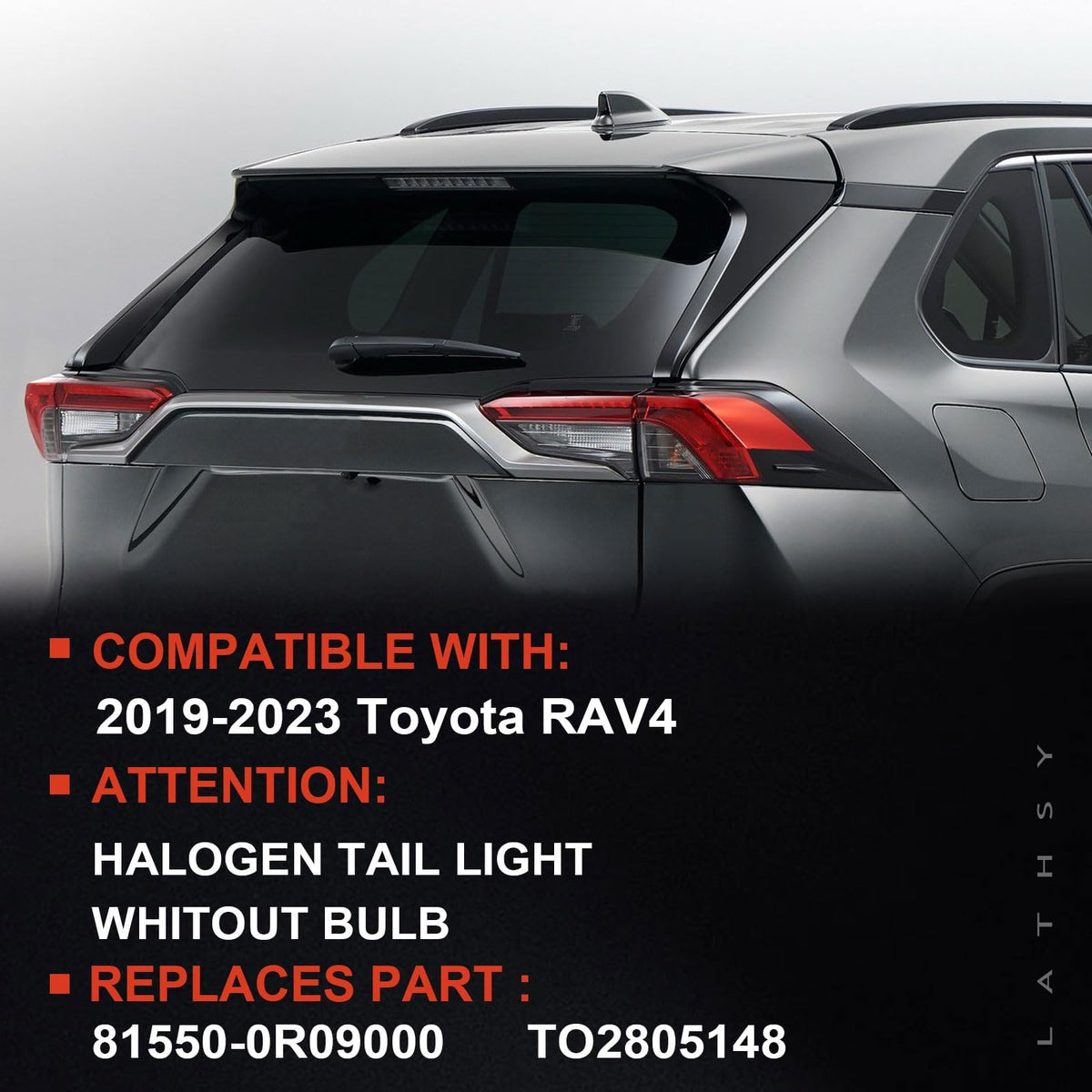 Lathsy rear detail of RAV4 tail light showing mounting points and advantage