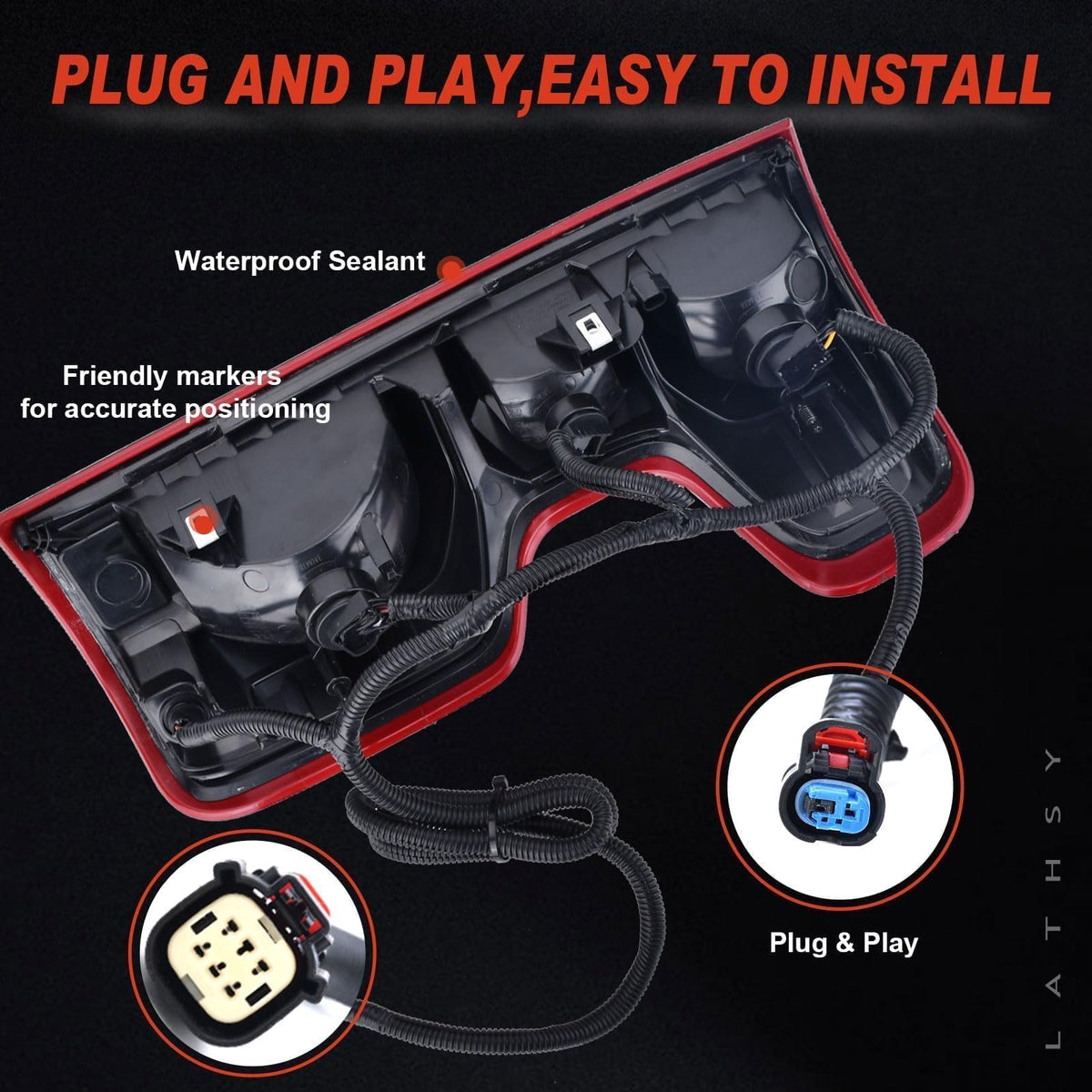 Lathsy rear connector view showing plug-and-play convenience