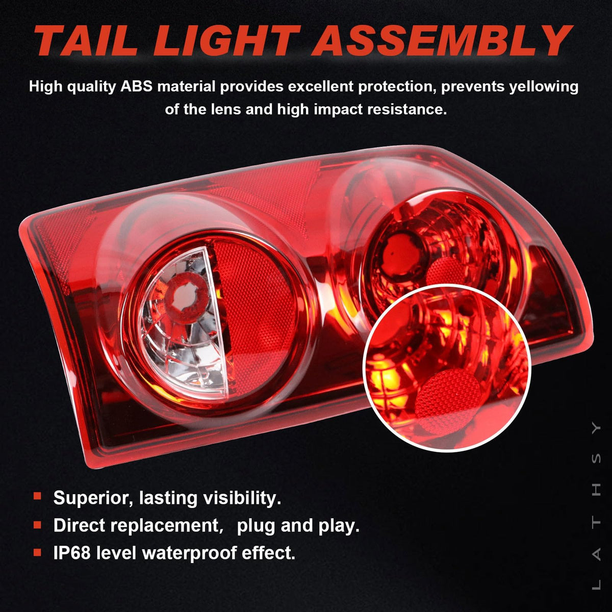 Lathsy tail light electrical connector detail ensuring plug-and-play benefit
