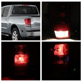 Lathsy tail light illuminated at night on a Titan illustrating clear visibility and road safety benefits