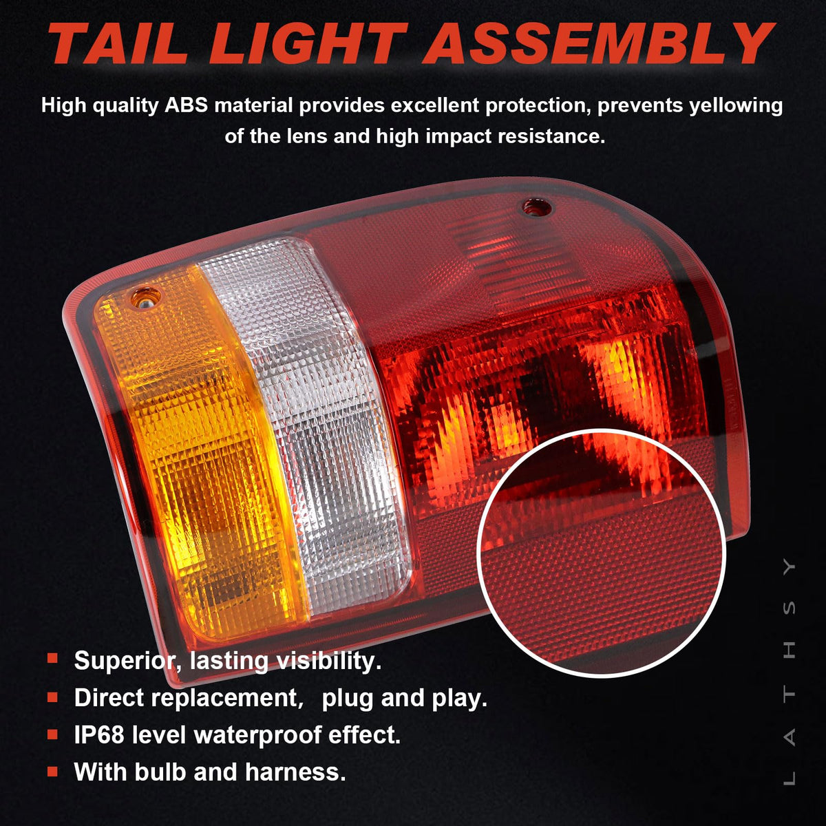 Lathsy tail light held in hand for size comparison showing correct scale benefit