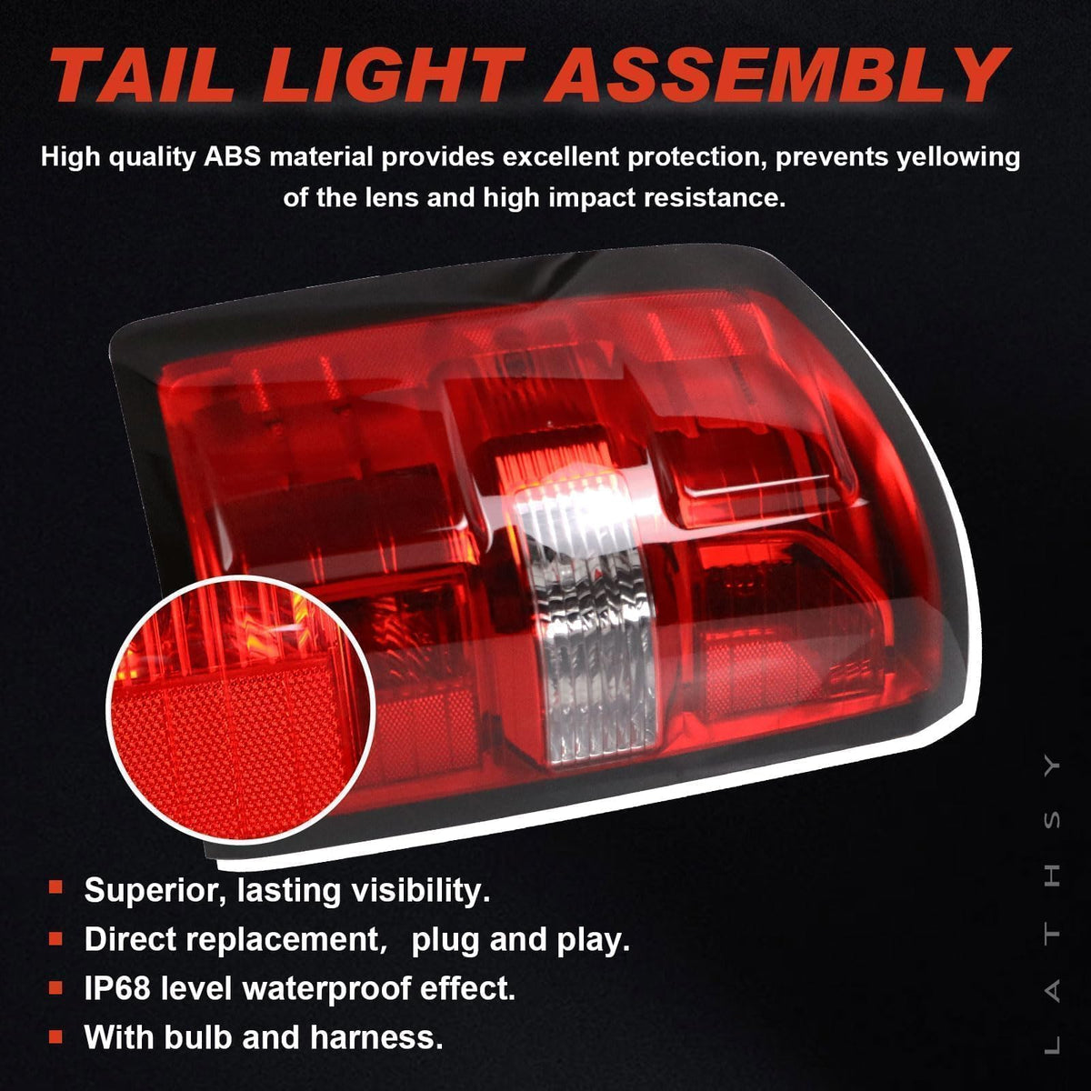 Lathsy tail light beside ruler showing size for correct fit confirmation