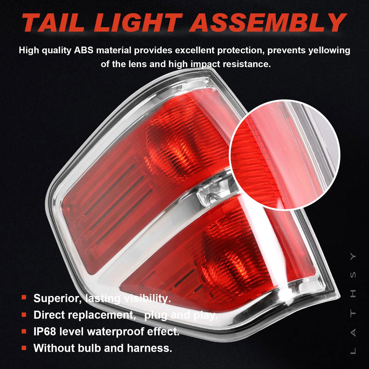 Lathsy tail light next to ruler for scale, confirms correct sizing
