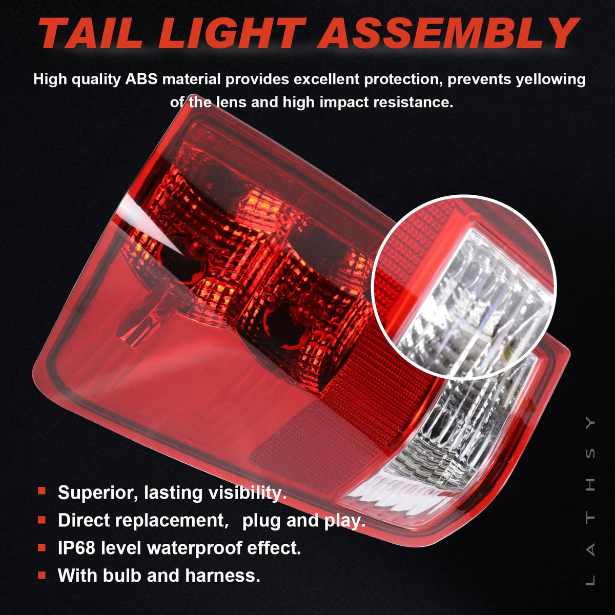 Lathsy tail light next to ruler showing scale for correct fit benefit