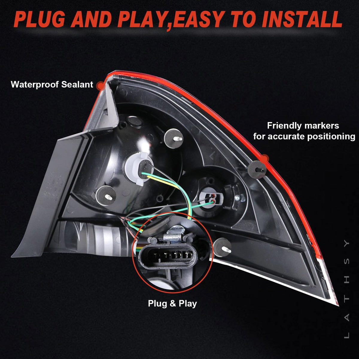 Lathsy tail light with bulbs installed for immediate plug-and-play use