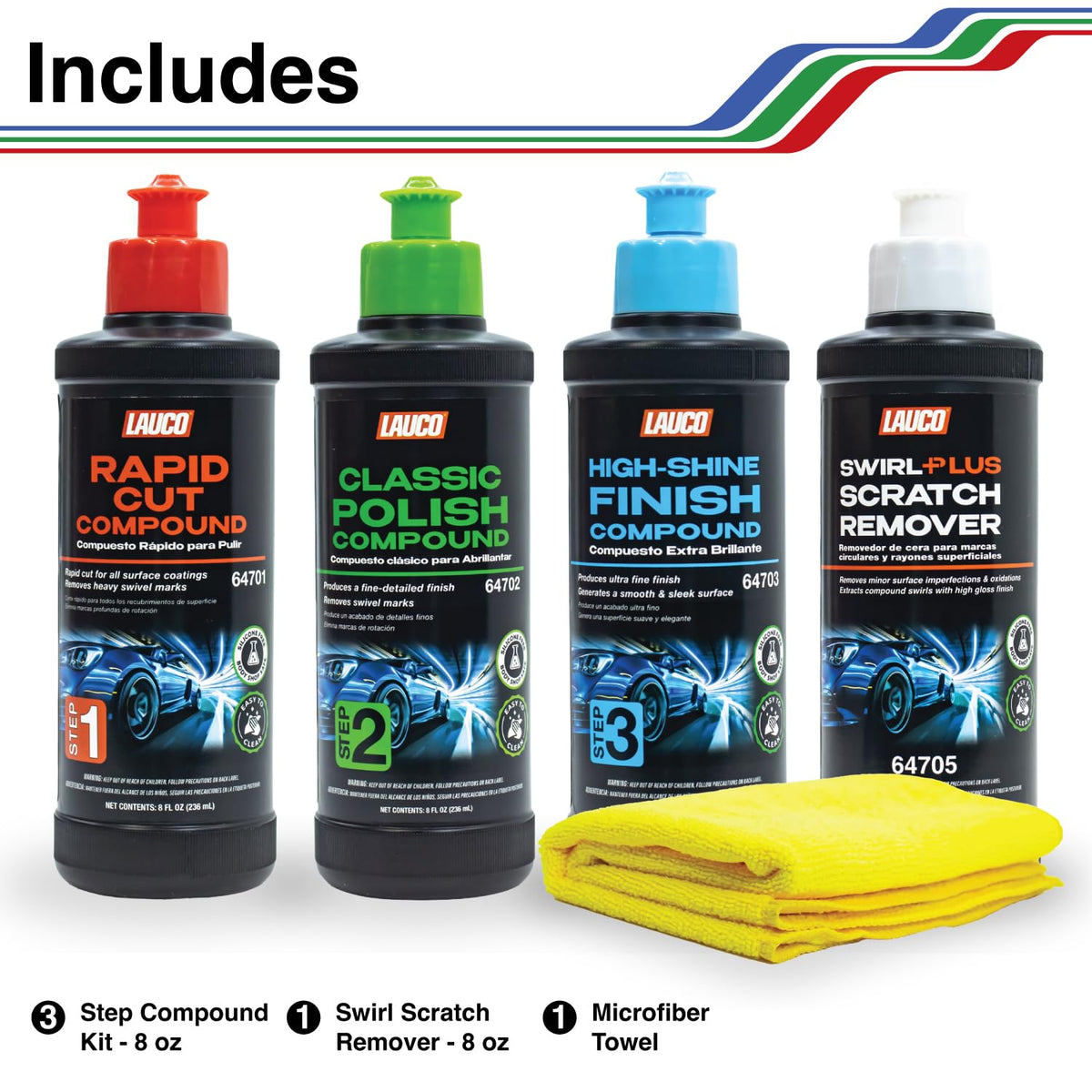 LAUCO Step 1 rapid cut compound close-up texture removes heavy defects