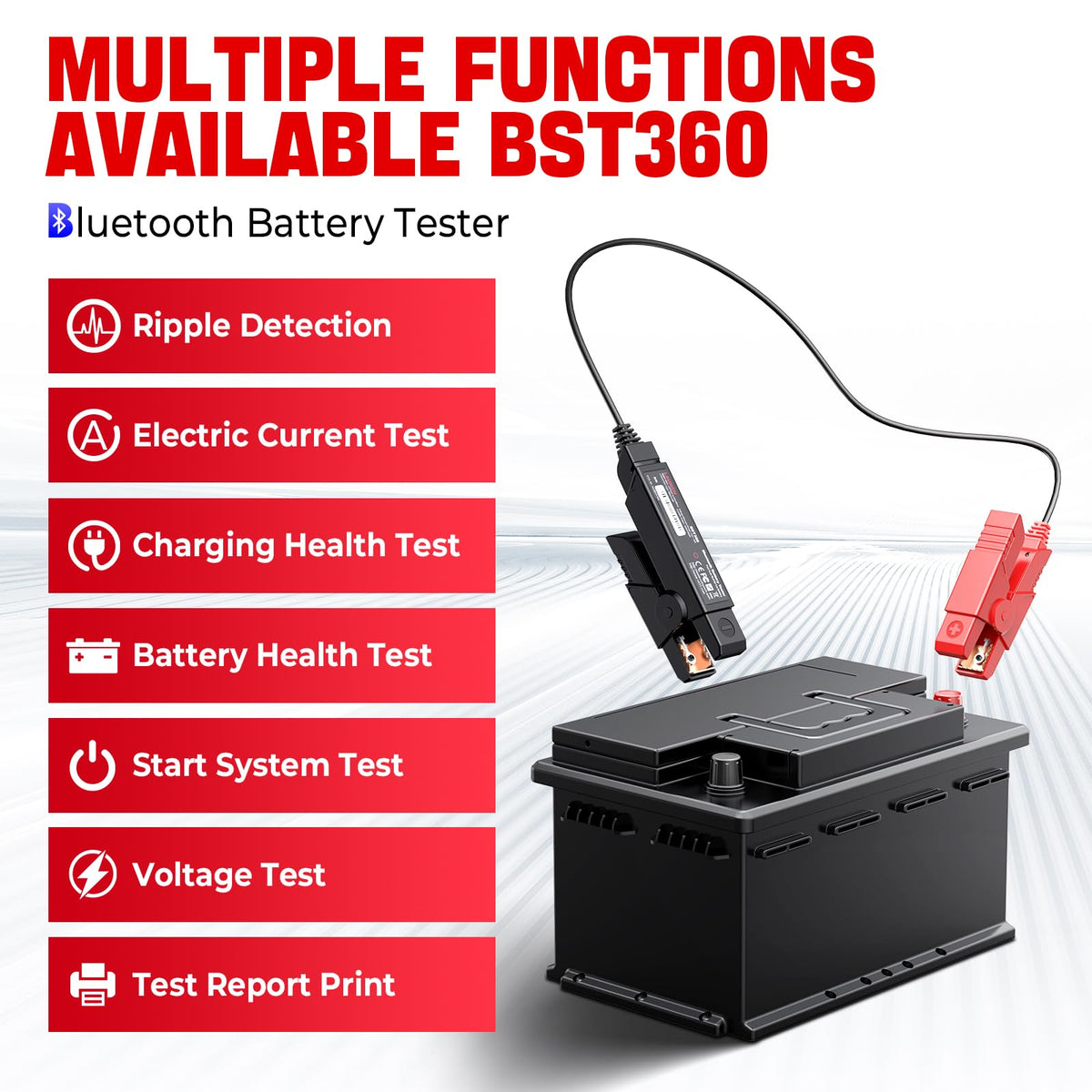 LAUNCH BST 360 in use on car battery—fast cranking and charging checks