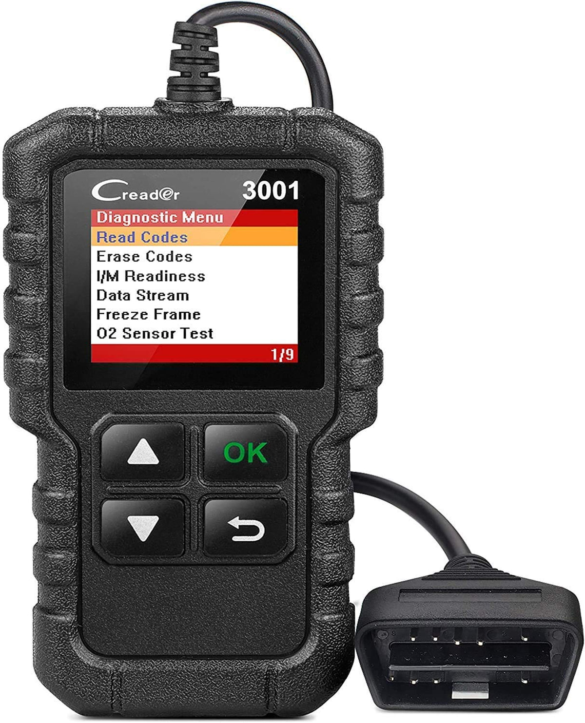 LAUNCH Creader 3001 front view showing buttons and screen for easy diagnosis
