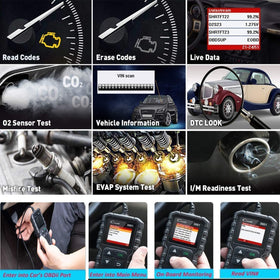 LAUNCH Creader 3001 screen closeup displaying fault codes and built-in definitions for clarity