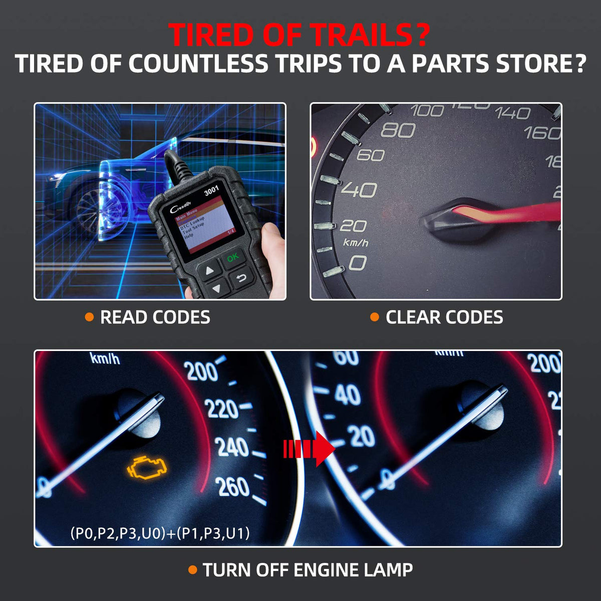 LAUNCH Creader 3001 screen displaying live engine data for immediate troubleshooting