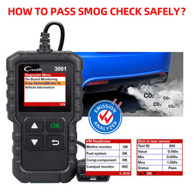 LAUNCH Creader 3001 connected to vehicle OBD port illustrating in-car use