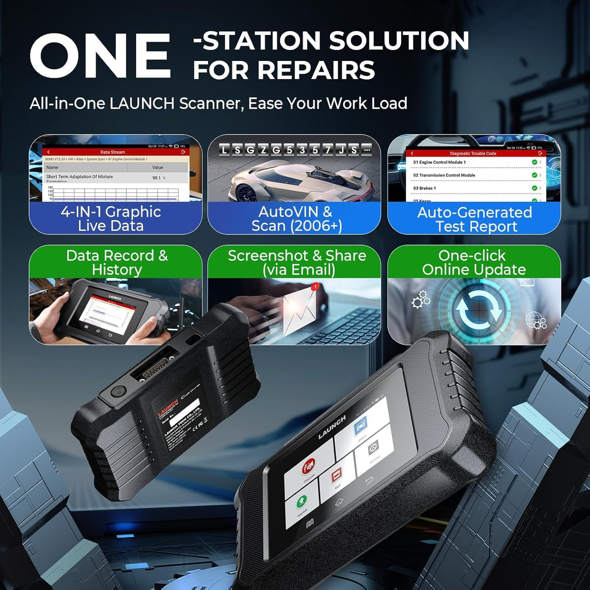 LAUNCH graphic live data screen displaying waveforms for faster fault analysis