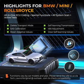 LAUNCH connector and OBD2 cable view illustrating quick vehicle hookup benefit