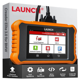 LAUNCH front view of scanner showing display and controls with clear diagnostics
