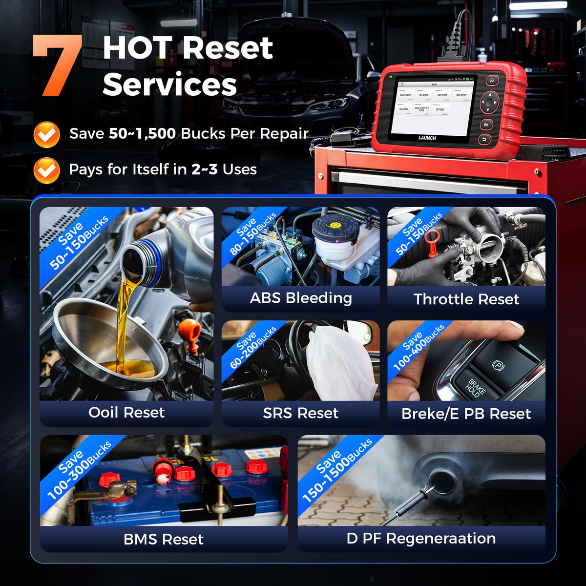 LAUNCH CRP123X device ports and OBD connector showing protocol flexibility