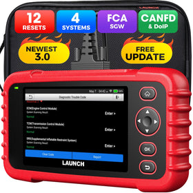 LAUNCH CRP129X front display showing main menu and quick access benefits
