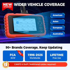 LAUNCH CRP129X connected under hood demonstrating vehicle troubleshooting advantage