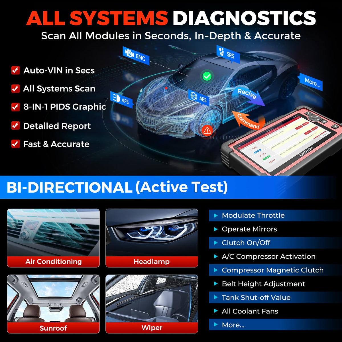 Technician using LAUNCH CRP919E on car dashboard to reduce diagnosis time