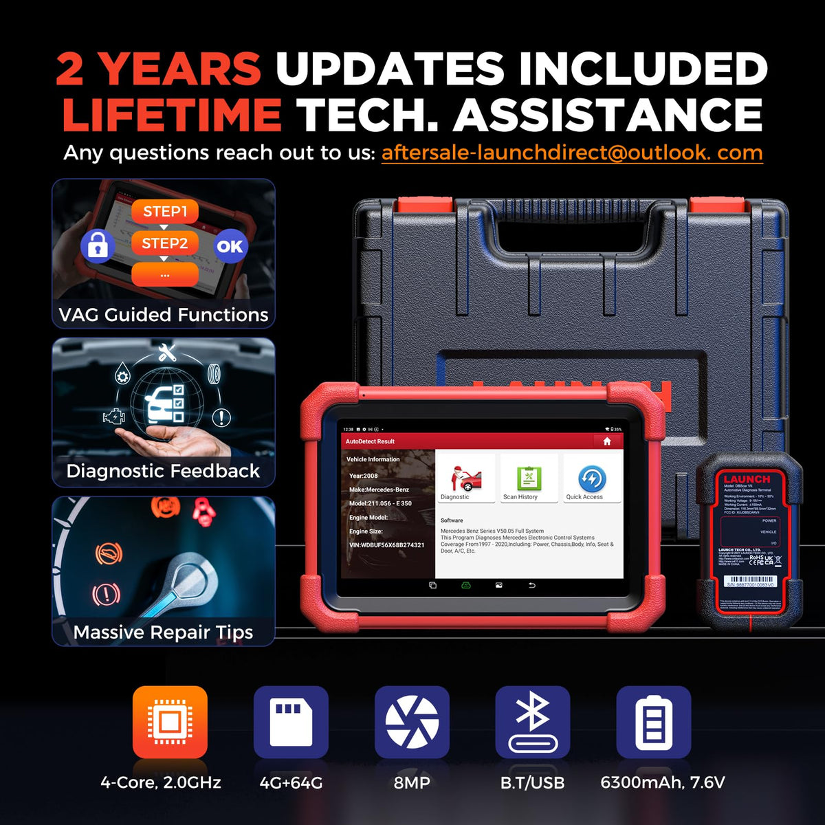 LAUNCH accessories and packaging showing included VCI and cables for value