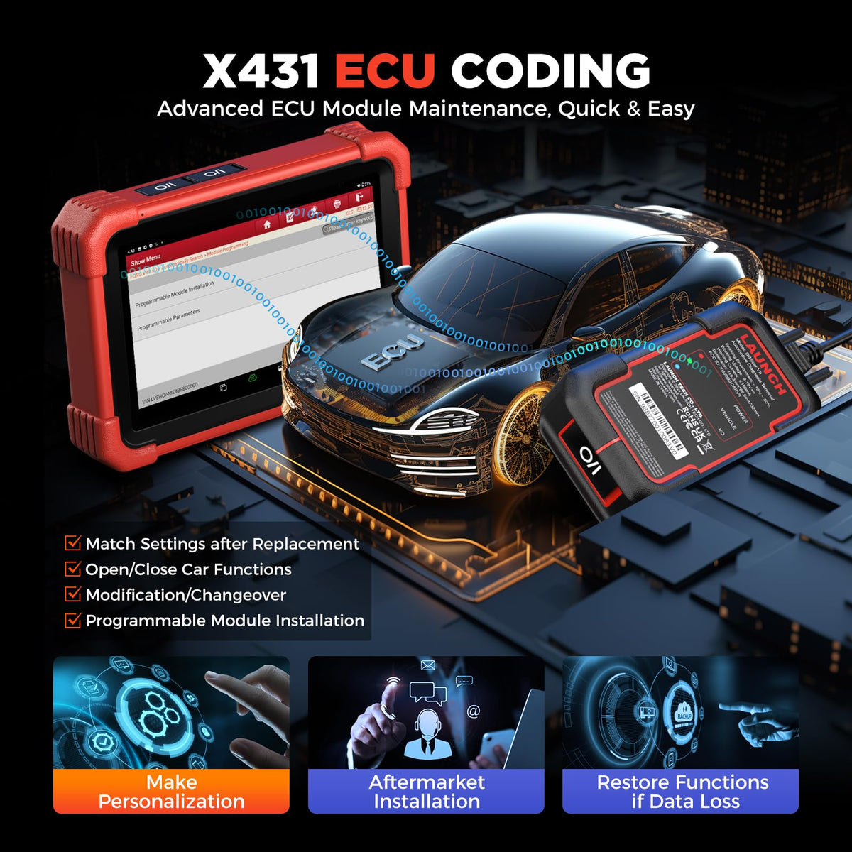 LAUNCH tablet screen displaying live diagnostics for quicker problem identification