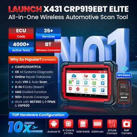 LAUNCH DBSCAR VII connector closeup illustrating secure Bluetooth and USB connectivity benefit
