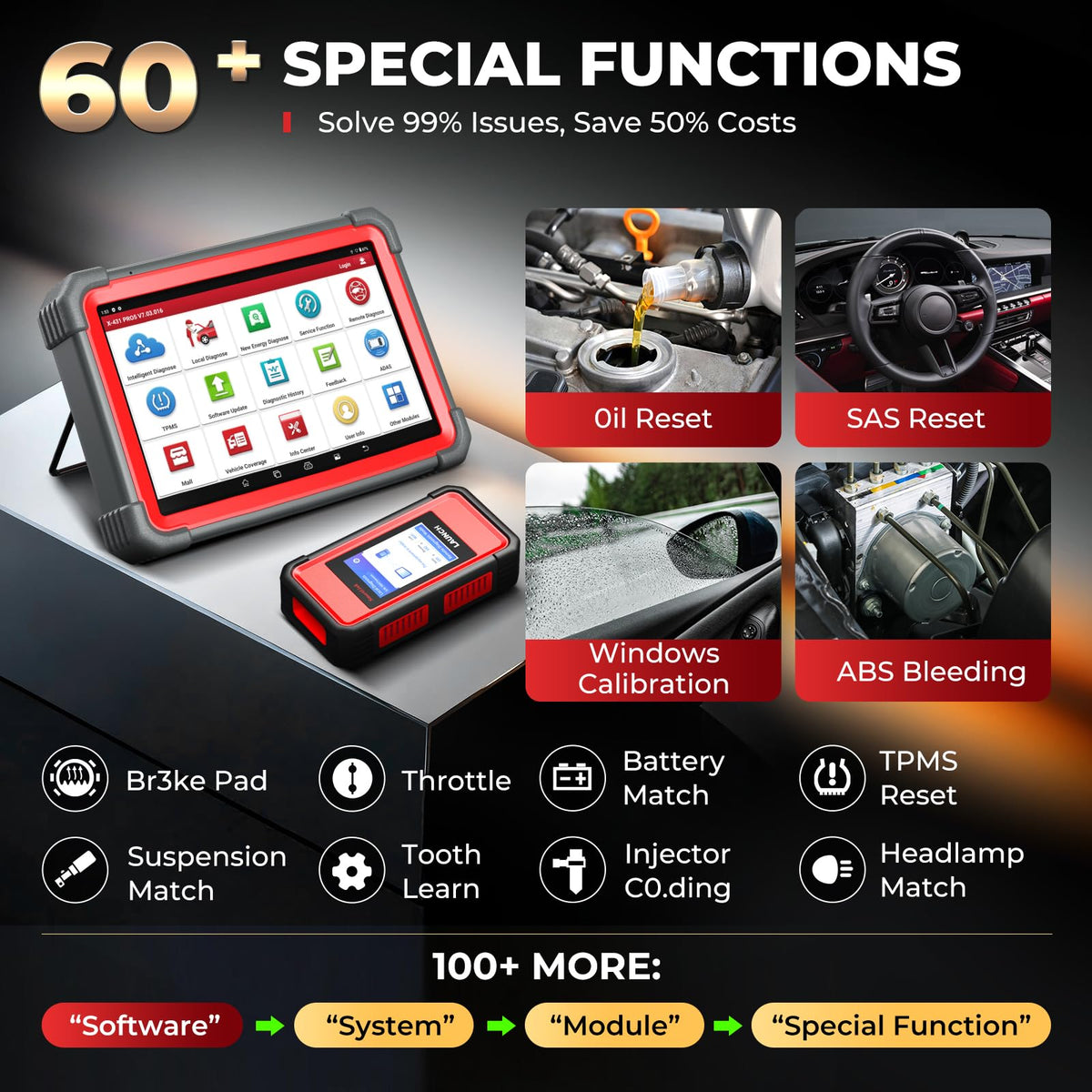 LAUNCH PRO5 running bidirectional tests to actuate components and confirm repairs