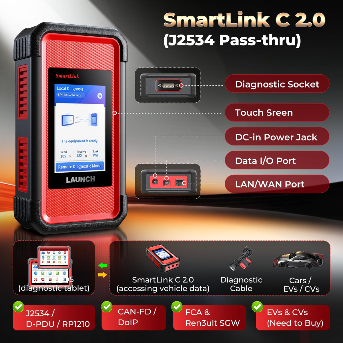LAUNCH PRO5 close-up of tablet buttons and ports demonstrating rugged shop use