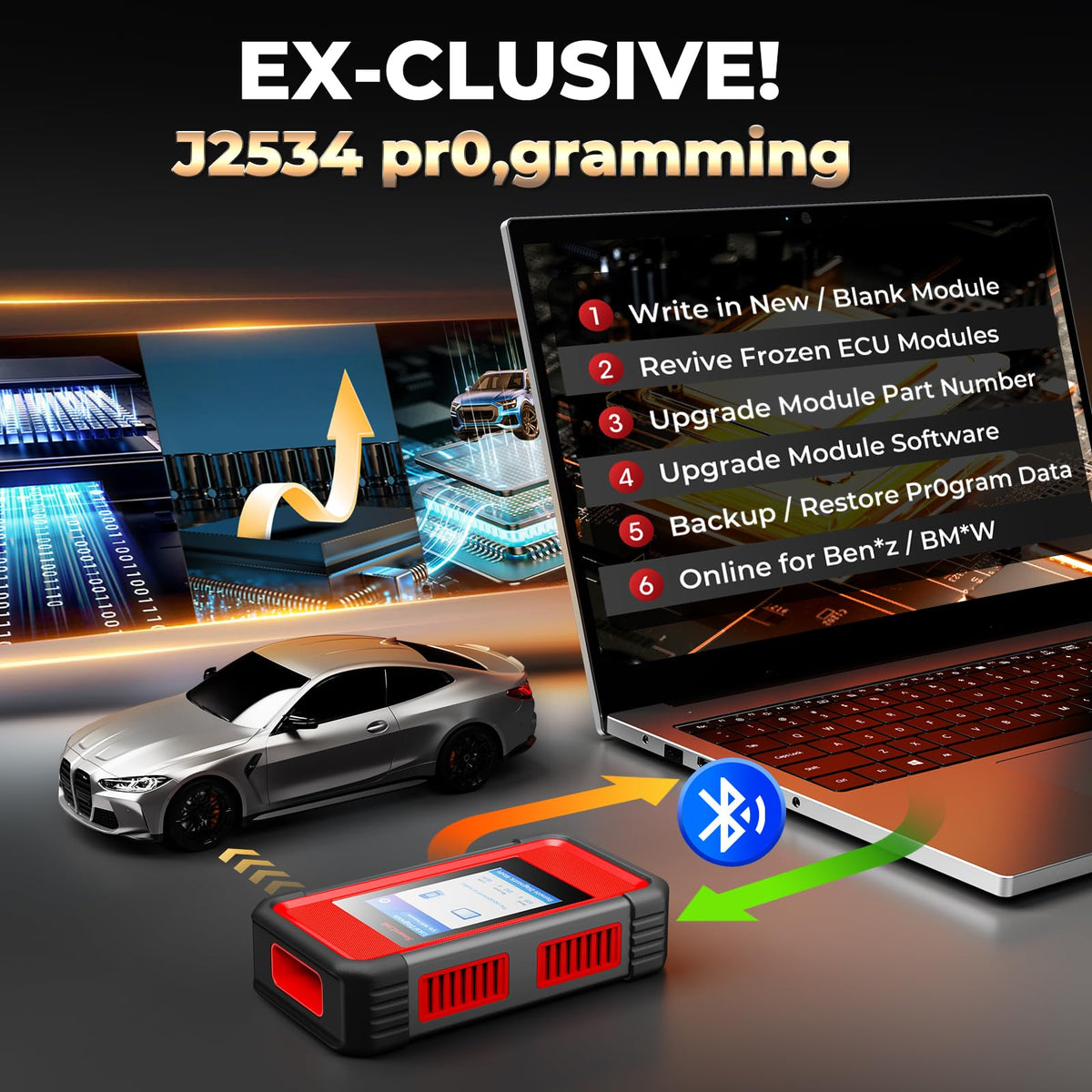 LAUNCH SmartLink C V2.0 VCI unit connected, enabling J2534 ECU programming benefits