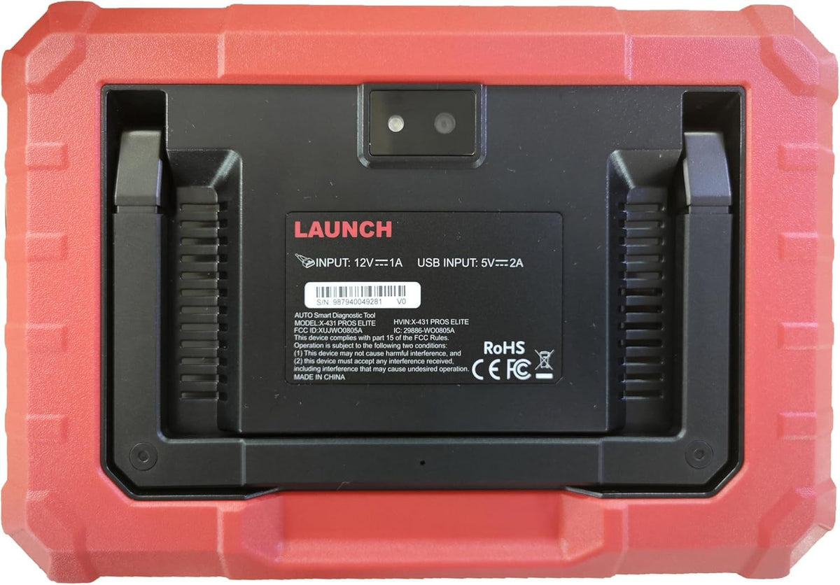 LAUNCH tablet next to a hand showing size and ergonomic grip for shop handling