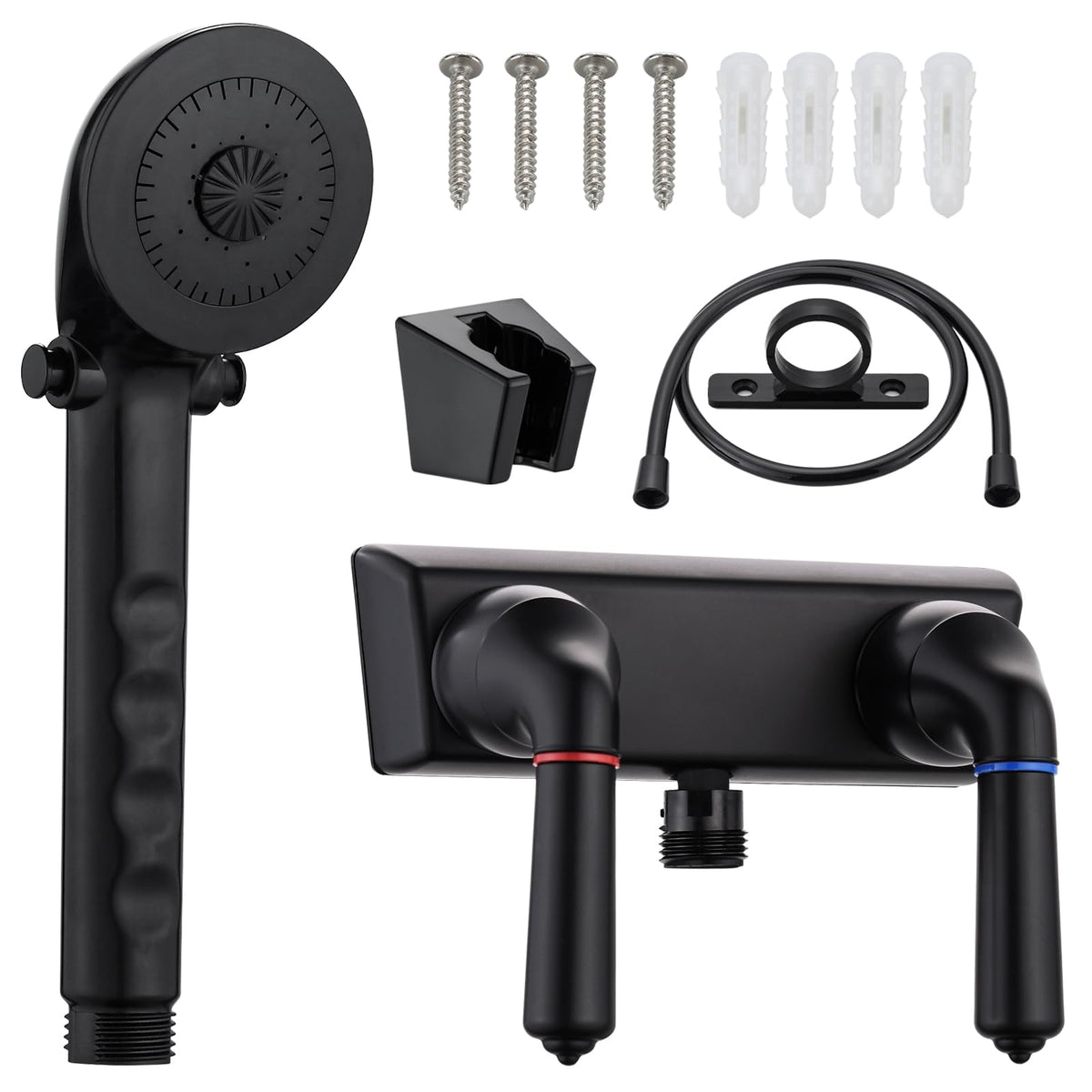 LavishStream front view of faucet and handheld showerhead showing clean black finish and versatility