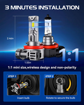 Laxmas bulb installed in a headlight demonstrating brighter nighttime visibility