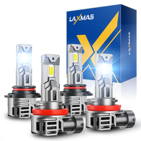 Laxmas front packaging showing four bulbs and plug-and-play benefit