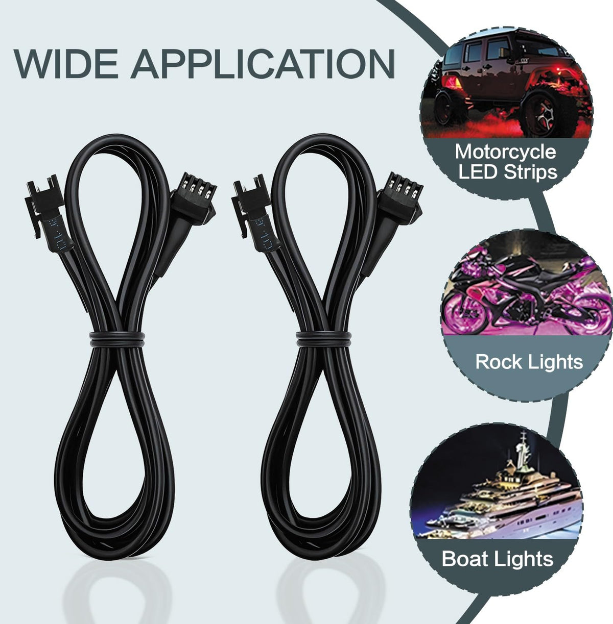 LAZZPPO cables installed under a truck with underglow illustrating tidy routing and reliable power