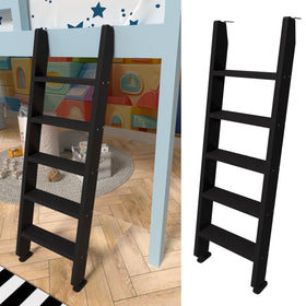LBMBMO front view of black wood ladder showing sturdy design and safe access