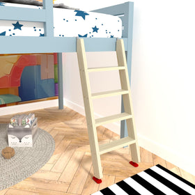 LBMBMO lifestyle bedroom installation with ladder beside loft bed for home use