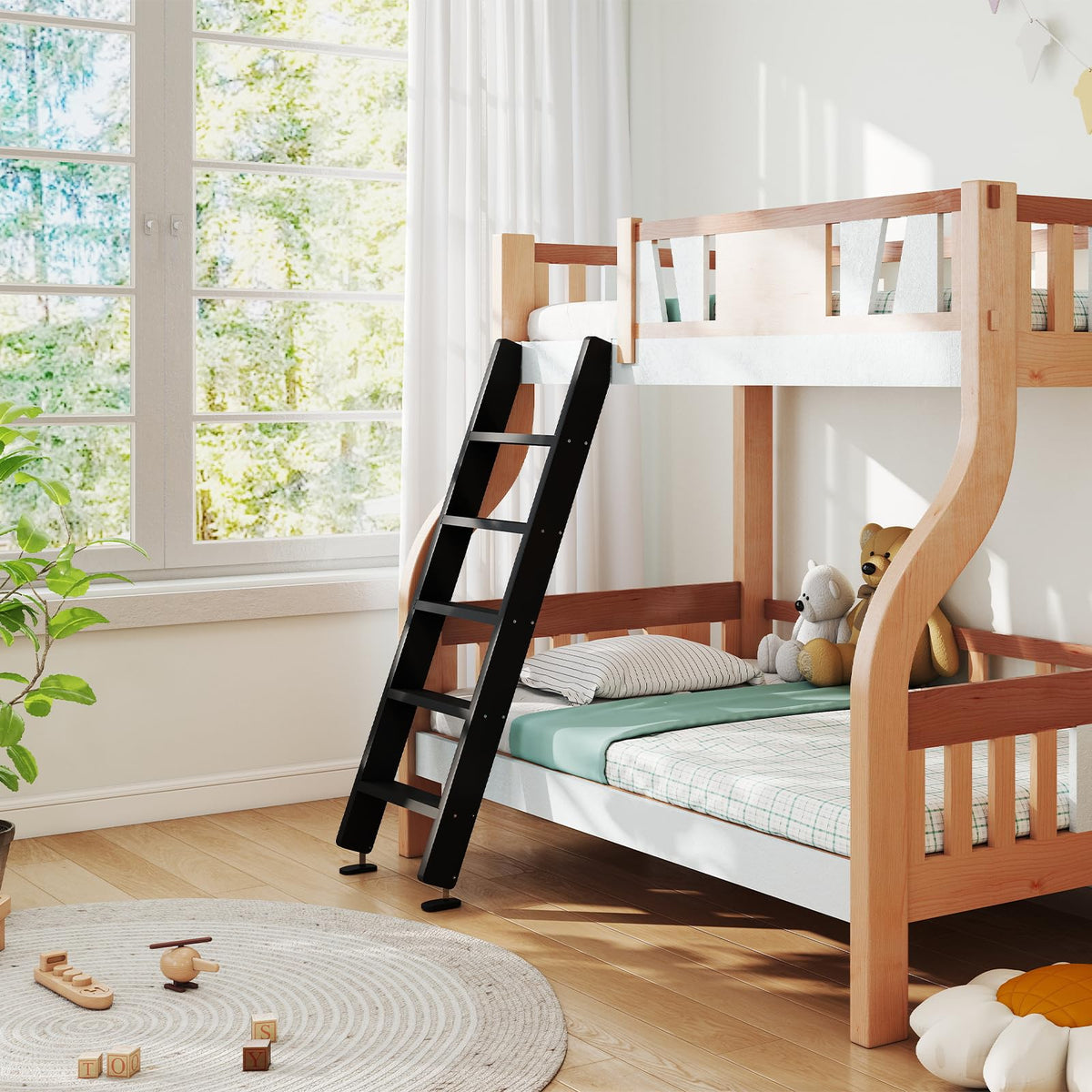 LBMBMO custom-painted ladder in bedroom showing DIY color-matching benefit
