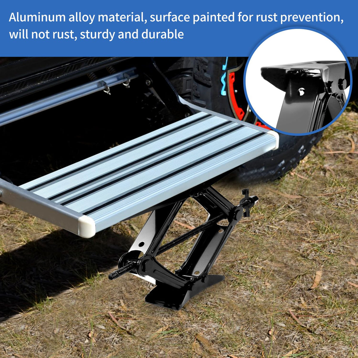 LCGAOYA stabilizer mounted under RV step demonstrating stable entry benefit
