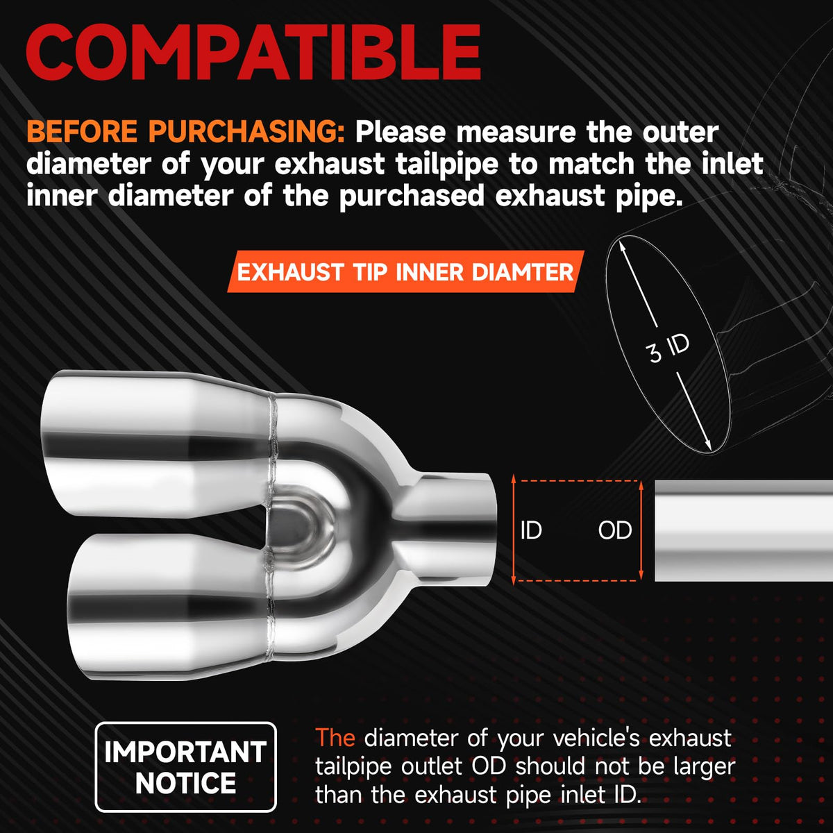 LCGP inlet fit demo on tailpipe showing 3-inch fit and easy installation benefit