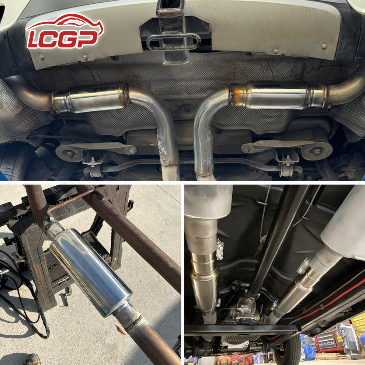 LCGP muffler being clamped for installation demonstrating ease of fitting