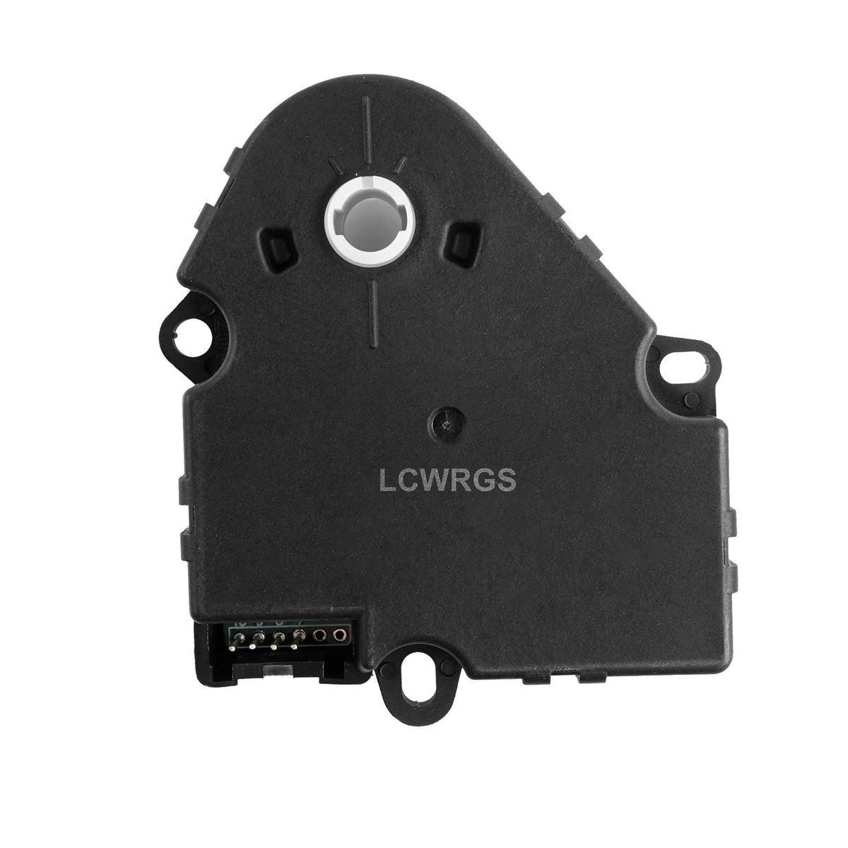 LCWRGS actuator front view showing mounting holes and plug for easy replacement