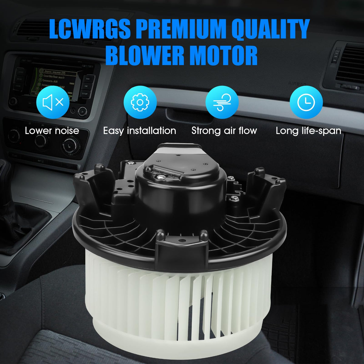 LCWRGS side-angle of blower motor highlighting compact form for easy fitment benefit