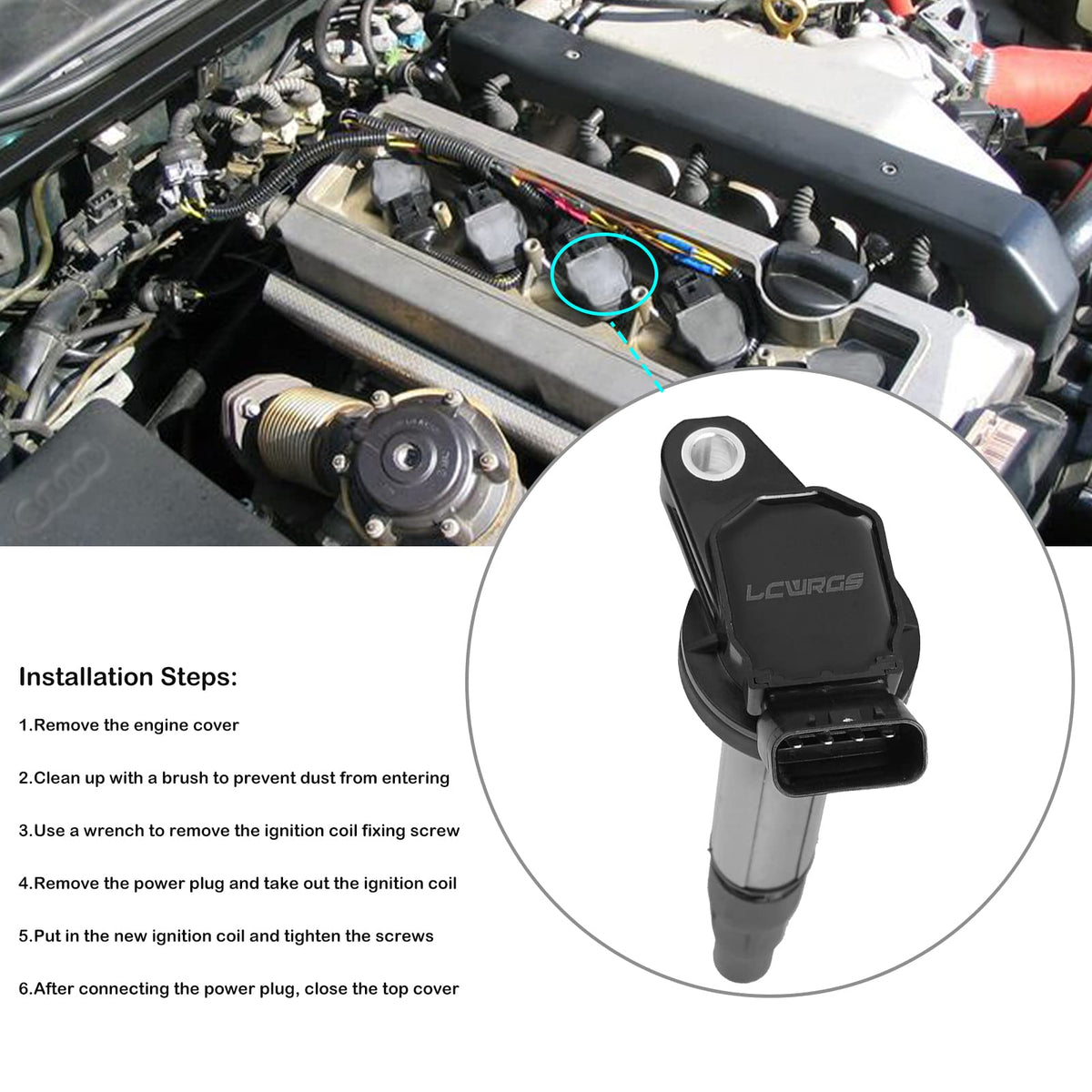 LCWRGS coil near spark plug area highlighting secure connection benefit