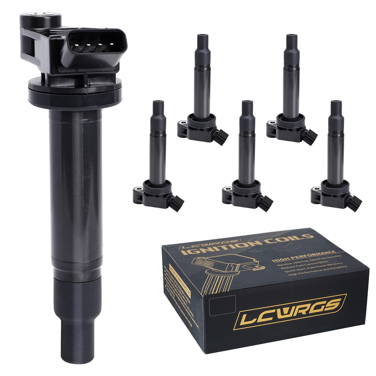 LCWRGS front view of 6PCS coil pack showing complete kit and fitment benefit
