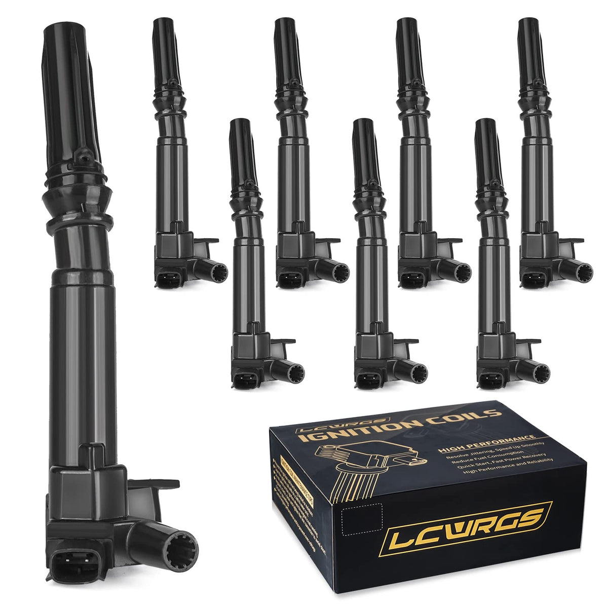 LCWRGS front packaging showing eight ignition coils and compatibility details for quick identification